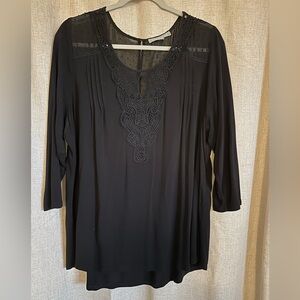 Daniel Rainn Black Crochet Yoke Tunic Top